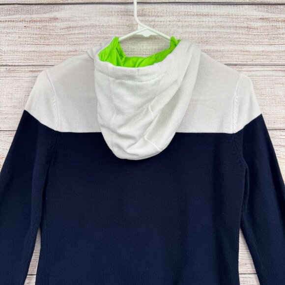 L-RL Lauren Active Full Zip Knit Hoodie Sweater Women's Medium‎ Blue/White - Picture 4 of 14